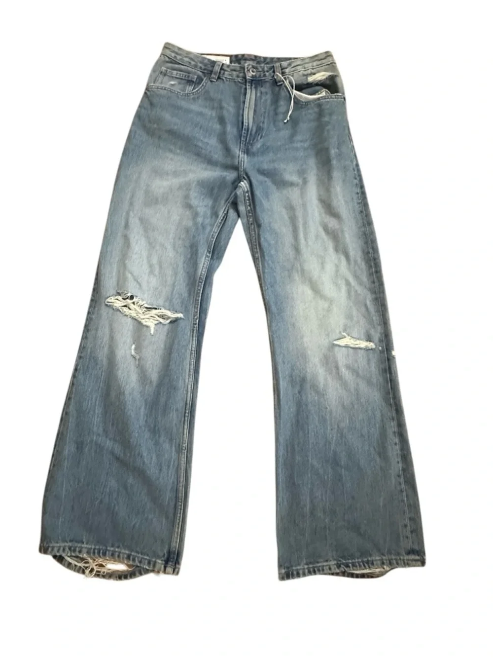 Zara The Boyfriend Ripped Mid-Rise Distressed Relaxed Jeans Sz 6 Waist 15 inches - Picture 3 of 16